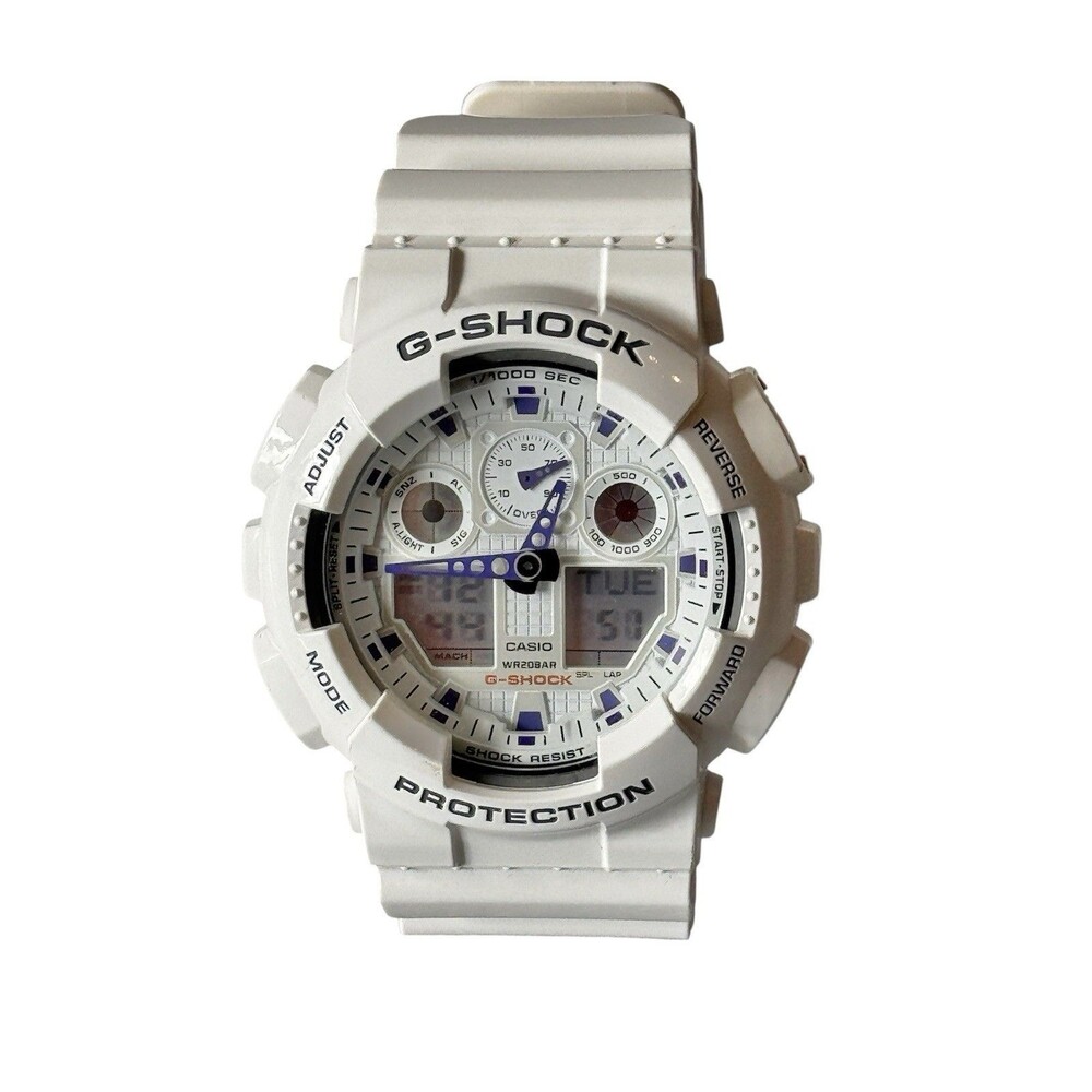 Casio G-Shock GA-100A White Purple Ana-Digi Watch New Battery